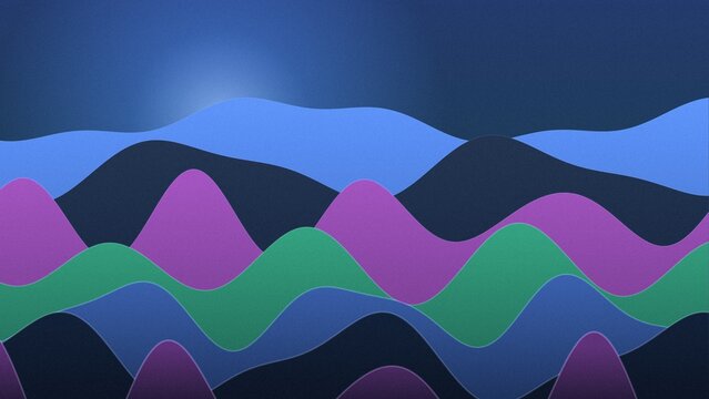 Abstract landscape background, featuring layered wavy, mountains in blue, purple and green, color tones