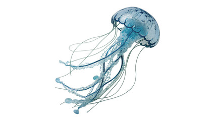 Beautiful blue jellyfish swimming in water isolated on transparent background for wildlife oceanology © Hanna