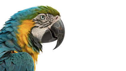 Colorful portrait of blue and yellow macaw parrot isolated on transparent background for zoo © Hanna