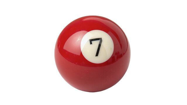 Red billiard ball number seven isolated on transparent background for sports bar gaming club