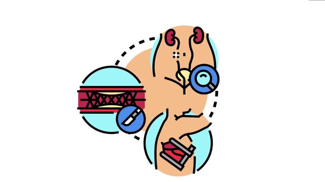 Medical concepts illustrate advanced healthcare procedures, representing diagnostics, internal organ examination, vascular surgery with a stent, and therapeutic interventions