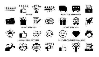 Fototapeta premium Customer Feedback and Loyalty Icons Vector Illustration Set