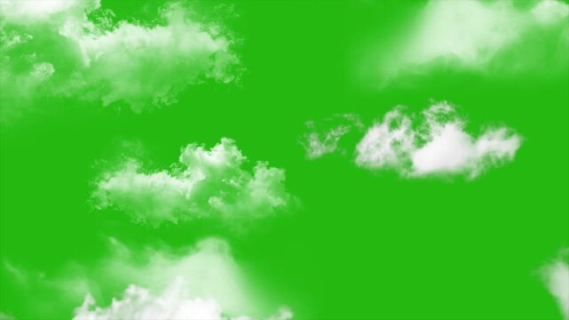 Cloud Moving Forward Animation, Forward Moving Clouds, White Cloud Motion on Green Screen Background