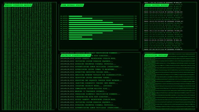Memory Override Matrix Proxy Bypass Security Breach Animation.
