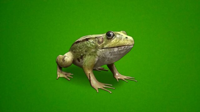 Realistic Green Frog Sitting on Green Screen Background