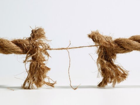 Close-up of a frayed rope about to break under tension.