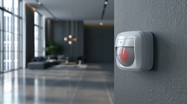 Motion sensor in modern interior for home security and burglar alert