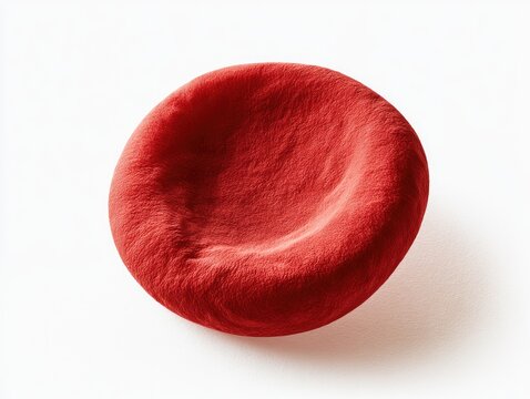 Close-up view of a single red blood cell, highlighting its biconcave disc shape and texture.