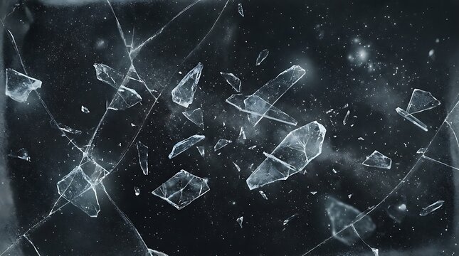 Shattered dark ice shards floating in deep space cosmic texture background