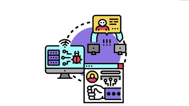 Digital security concept depicting a cyber attack with an adversary sending malicious data or credentials through a network