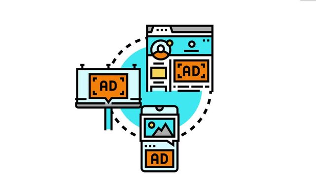Advertising campaign different media channels for marketing and brand promotion, encompassing web browsers, mobile devices, and outdoor billboards with integrated strategy communication