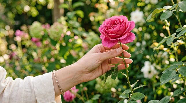 woman hands with rose