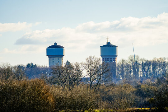 View of the water towers of the city of Hamm.
