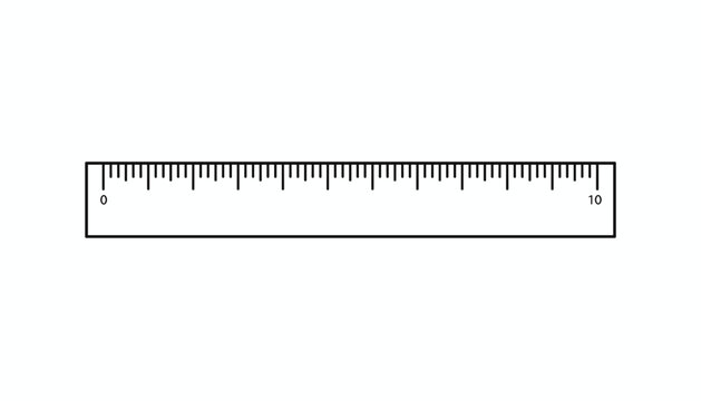 Standard ruler measuring scale tool illustration ranging from zero to ten centimeters or inches, vector style.