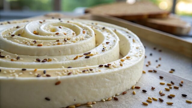 Delicate Tofu Spiral Pattern with Sesame Seeds