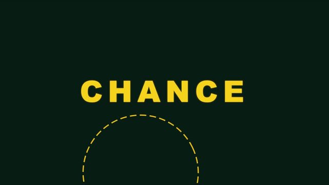 Minimalist motion featuring the word chance with a moving dashed circle outline on a dark background, for modern business, animation 4k