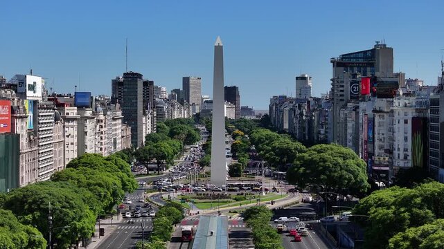Aerial view of the obelisk in the city of Buenos Aires, Argentina
