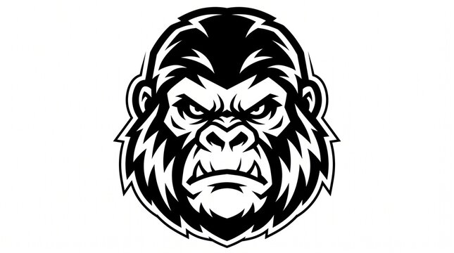 Fierce gorilla head mascot design with bold black and white lines