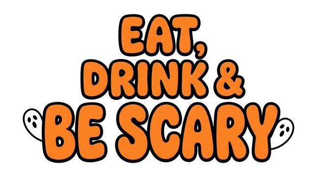 Eat drink and be scary halloween typography with orange letters and ghost accents