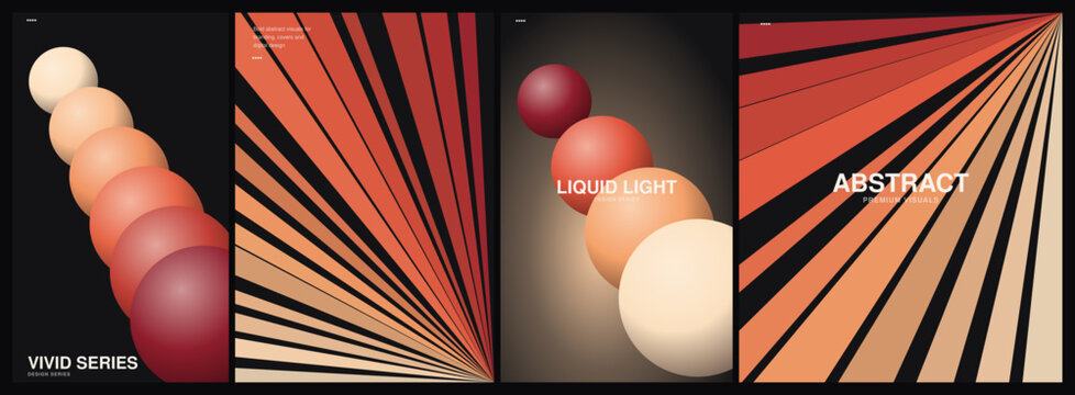 Geometric gradient composition for modern poster design featuring abstract spheres and radial lines in warm sunset color palettes