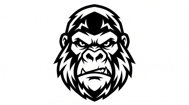 Aggressive gorilla head mascot illustration with sharp bold black lines