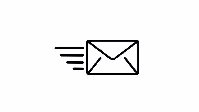 Email Send Animation, Flying Envelope Icon, Email Message Animation on Alpha Transparent Background