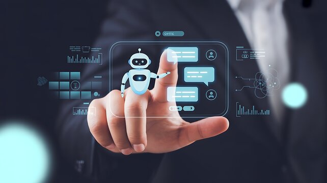 Agentic AI technology concept. Woman using laptop with artificial intelligence interface, machine learning, automation tools, data analysis and smart autonomous systems for next-gen digital innovation