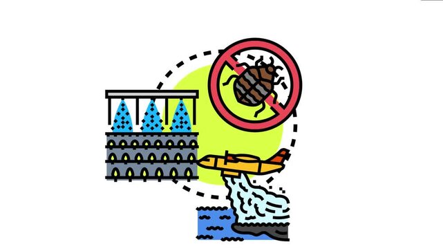 Aerial chemical treatment process a plane spraying over water to eradicate pests and mitigate environmental issues, ensuring pest management and public health