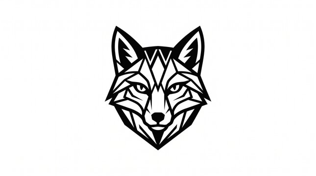 Geometric fox head illustration featuring sharp black lines on white