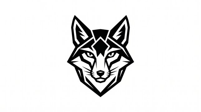 Geometric black and white fox head mascot design for company branding