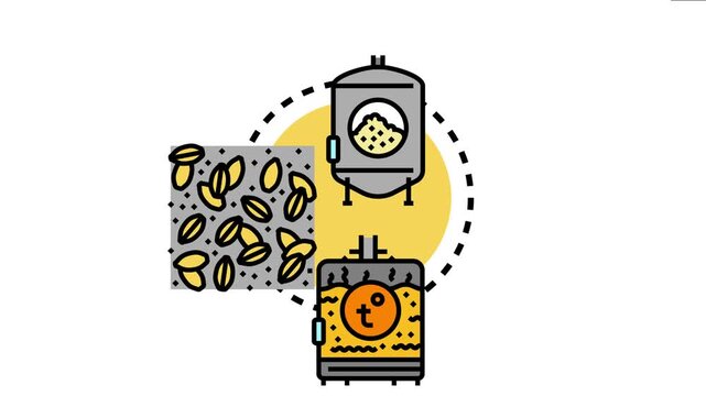 Aerobic brewing fermentation illustrates the industrial process of converting raw ingredients like grain into a brewed beverage within a temperature controlled tank
