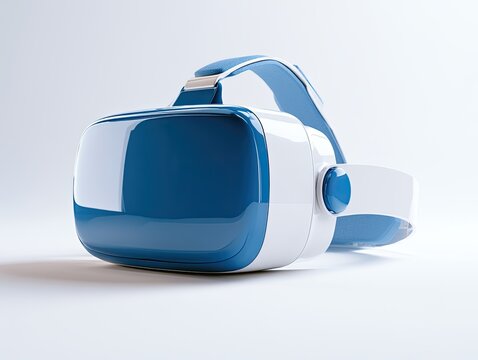 Modern Blue and White Virtual Reality Headset on a Clean Background.