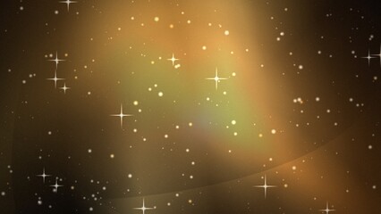 Fototapeta premium Golden glowing nebula background, with sparkling stars, and soft light, flares in deep, space sky