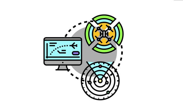 Aeronautical waypoint coordination planning concept with radar, flight path on a monitor, and a central navigation system working together to manage air traffic