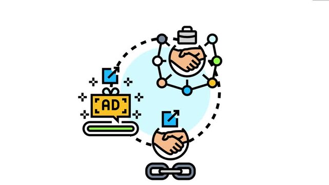 Affiliate partnership promotion concept illustrates the collaborative efforts and marketing strategies involved in driving product or service visibility and sales through interconnected advertising ch