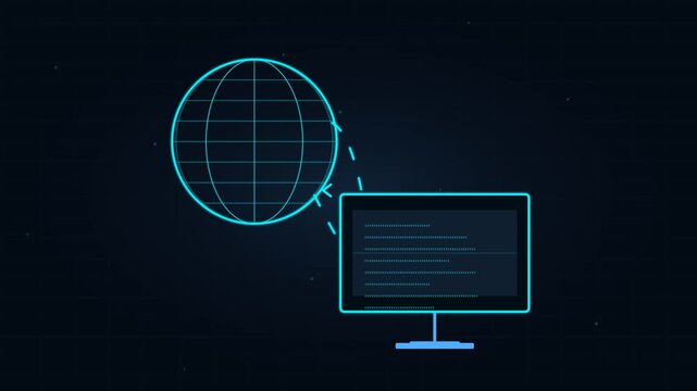 Wireframe Globe and Computer Screen, Global Network Concept