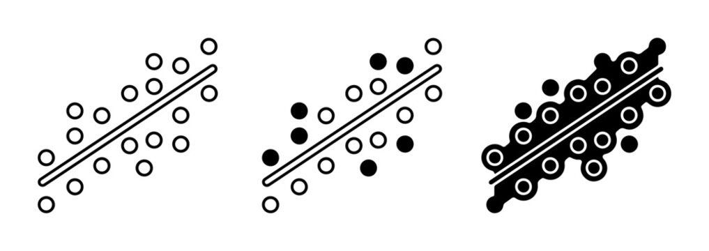 Scatter Plot Data Visualization Icons, Regression Line Analysis, Statistical Correlation Graphics