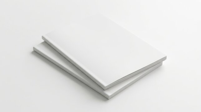 Two blank white notebooks or brochures stacked on a white background