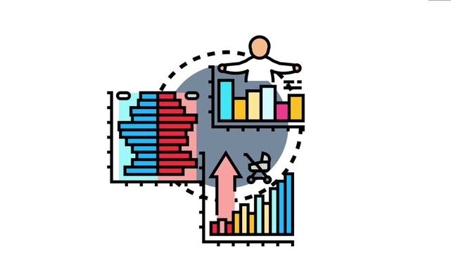 Demography science visualizing population age structure, birth cohorts, family planning, and population growth data using various statistical charts and diagrams