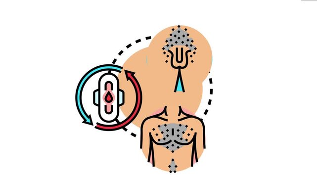 Age distribution concept stages of female life, featuring body changes like hair growth during puberty and a menstrual cycle representing reproductive health