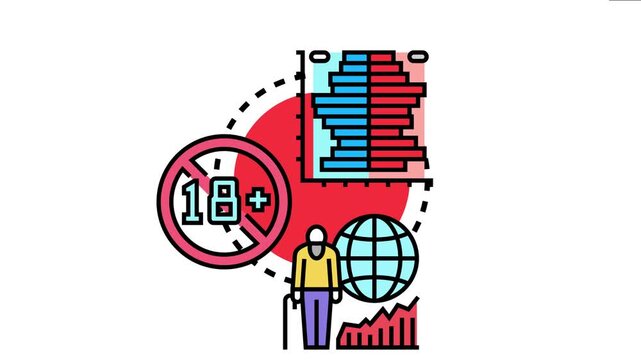Global population diagram demographic statistics, age limit concepts, and aging human life cycle stages with analytical charts and data visualization