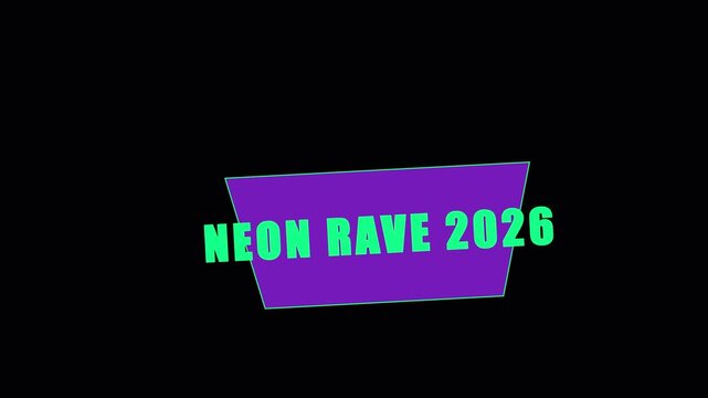 Neon rave 2026 title card animation with glowing cyberpunk typography and vibrant purple 4k background, for electronic music events