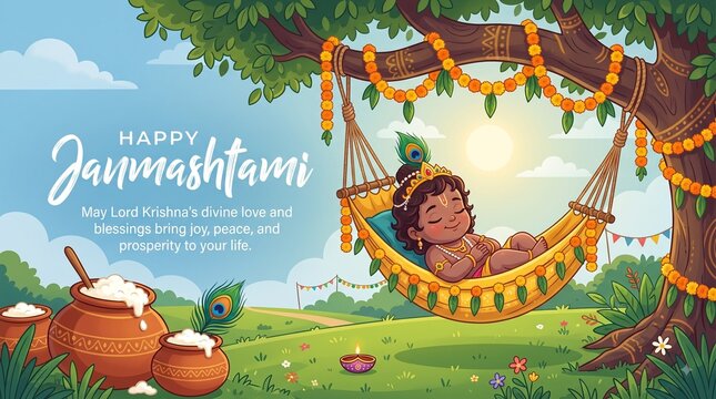 Happy Khrishna Janmashtami and dahi handi Hindu festival of happy shree lord krishna god born with janmashtami text and gradient background. abstract vector illustration design