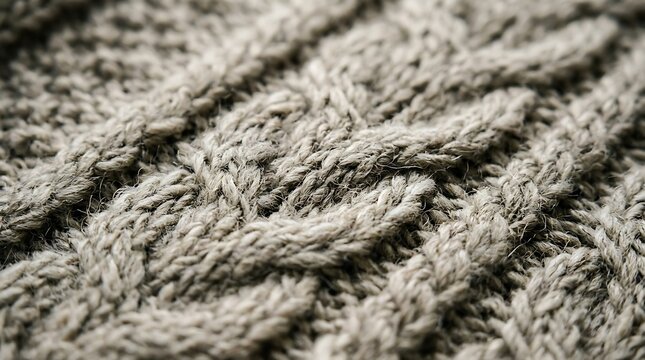 Close up of grey cable knit wool texture