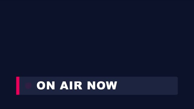 On air now broadcast lower third overlay for live streaming and media production animation 4k