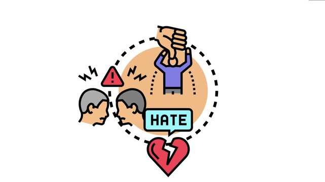 Conceptual depicting aggressive intimidation actions, leading to interpersonal conflict, tension, and a broken relationship with feelings of hate