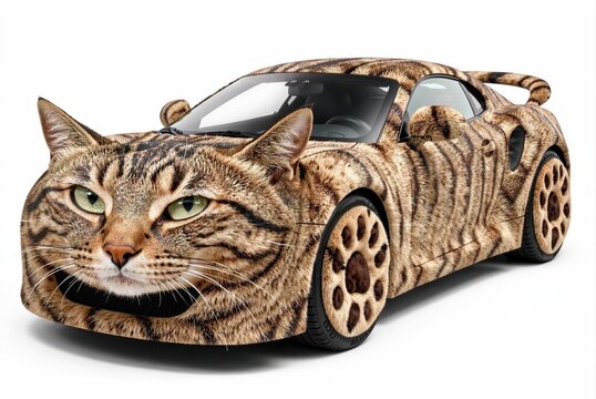 Cat-themed sports car with realistic fur texture and paw-print wheels &ndash; whimsical automotive design