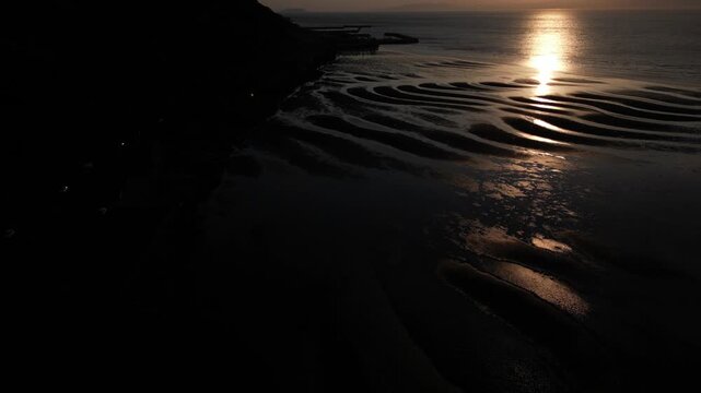 Mikoshiki Coast at Sunset in Kumamoto, Japan &mdash; Aerial Drone View of Tidal Flats with Stunning Reflections