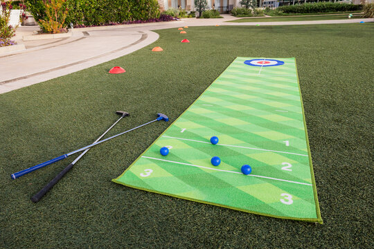 Fun lawn golf putting game set up outside