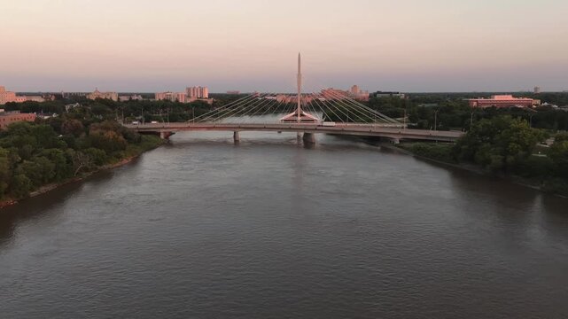 Esplanade Riel Bridge in Winnipeg at sunset
